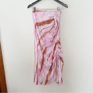 AMYLYNN Pink/Brown Tie Dye Adjustable Side Cinched Skirt Midi Length Size Medium